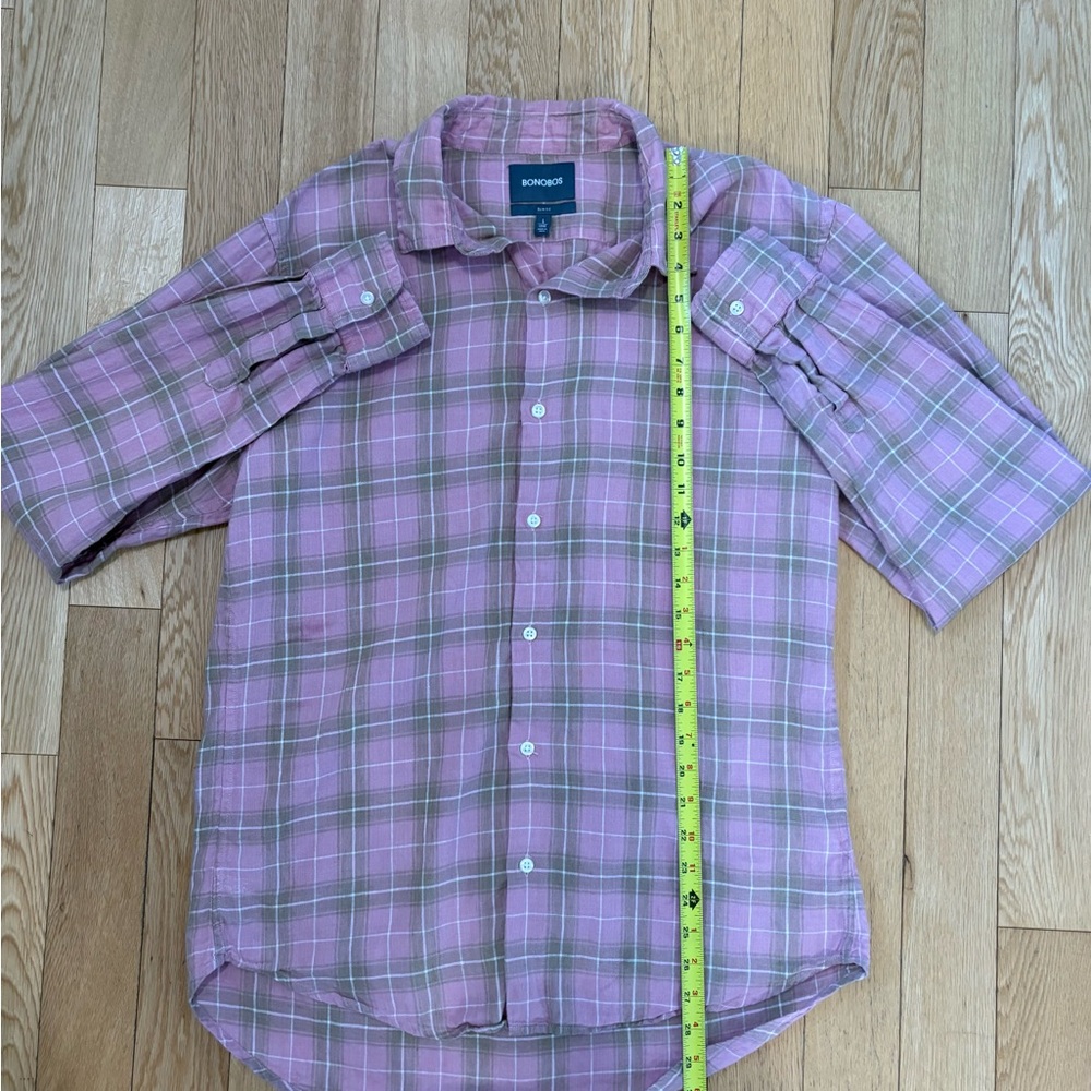Bonobos Slim Fit Linen Blend Plaid Button-Down Shirt (Size L) - Picture 6 of 8